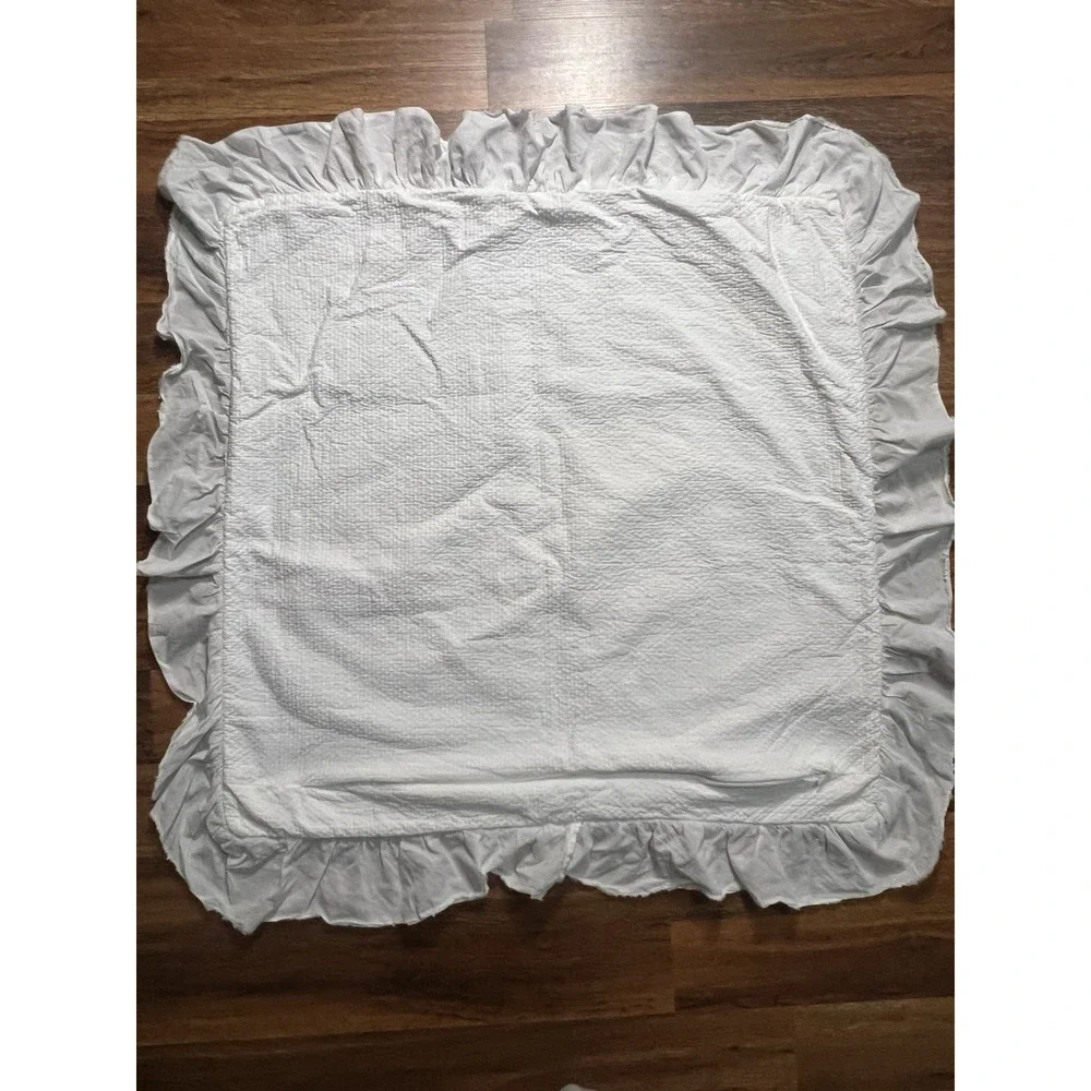 Single PiuBelle White Cotton Ruffled Textured EURO Pillow Sham 100% Cotton